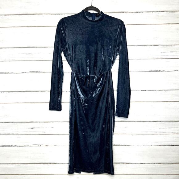 Pretty Little Thing Velvet Midi Dress Long Sleeve Blue Size 12 - Picture 1 of 12